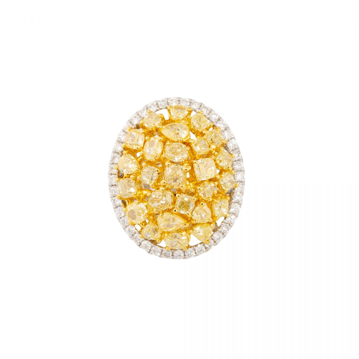 18k Two-Tone Gold 3.79ctw Yellow Diamond Oval Halo Ring