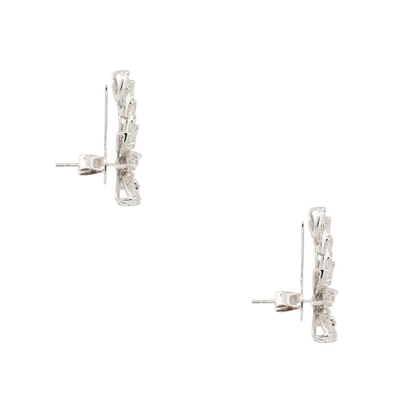 18k White Gold 1.86ctw Diamond Flower Crawler Earrings