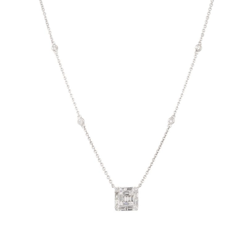18k White Gold 0.64ctw Mosaic Diamond Station Necklace