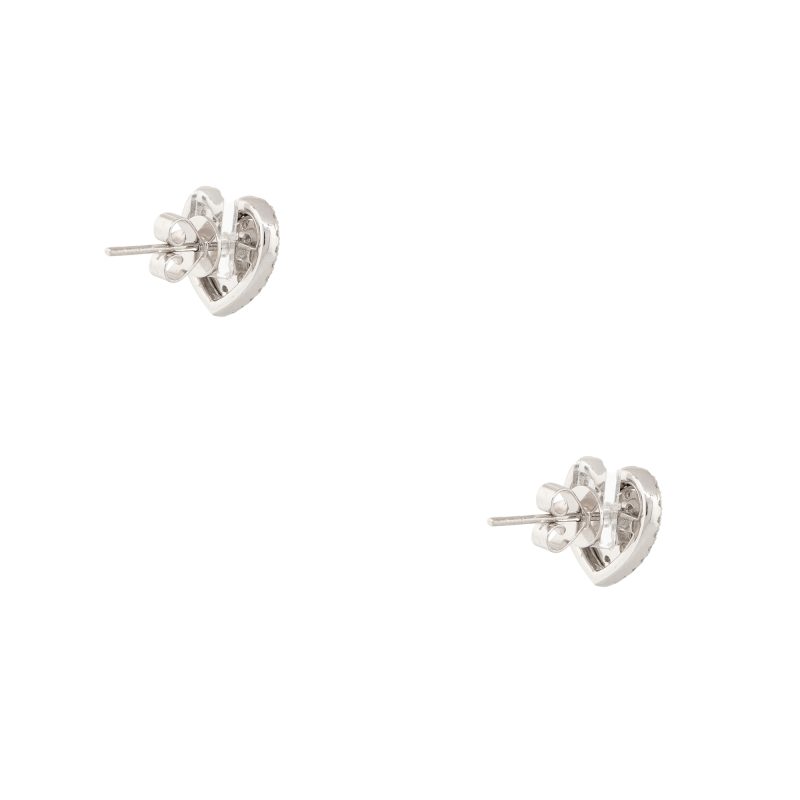 18k White Gold 0.97ctw Diamond Halo Pave Heart Stud Earrings