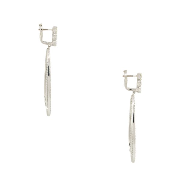 14k White Gold 3.67ctw Oval Diamond Drop Double Row Earrings