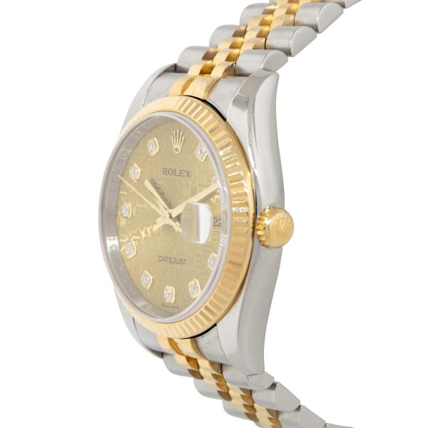 Rolex 116233 Datejust 18k Yellow Gold and Steel Champagne "Rolex" Pyramid Diamond Dial Watch