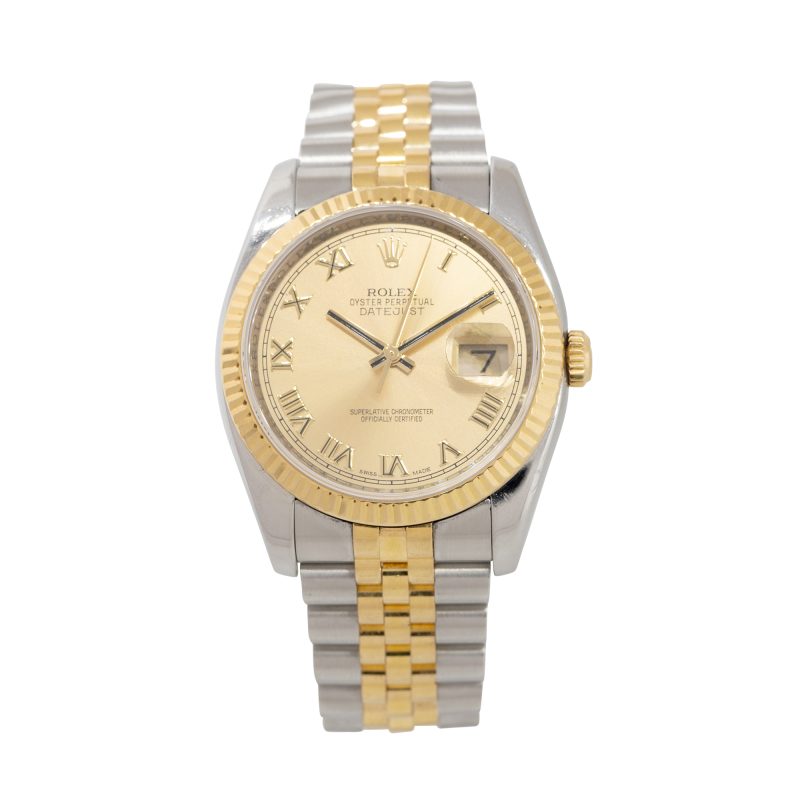 Rolex 116233 Datejust 18k Yellow Gold and Steel Champagne Roman Dial Watch