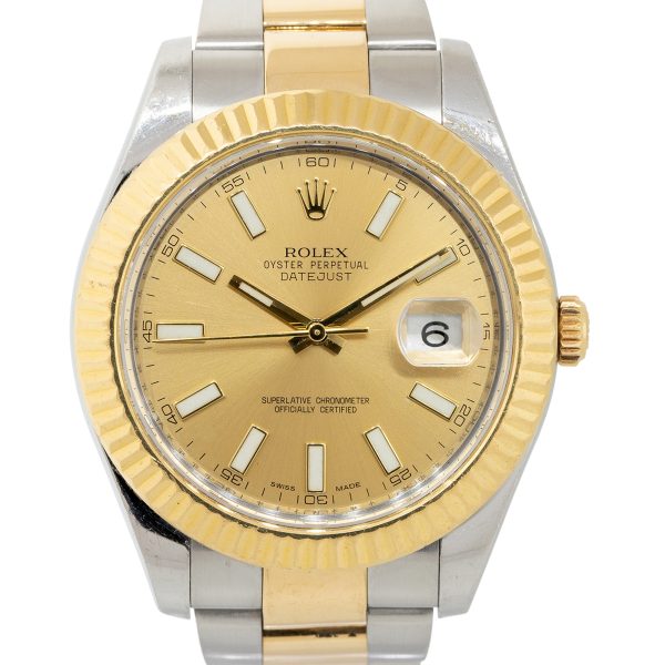 Rolex 116333 Datejust II 18k Yellow Gold and Steel Champagne Stick Dial Men's Watch