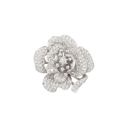 18k White Gold 1.47ctw Diamond Pave Rose Shaped Ring