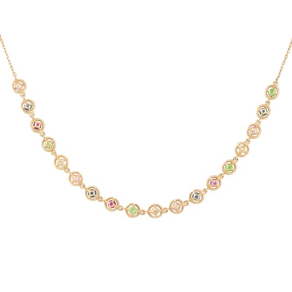14k Rose Gold 0.15ctw Diamond and Multi-Colored Round Stone Necklace