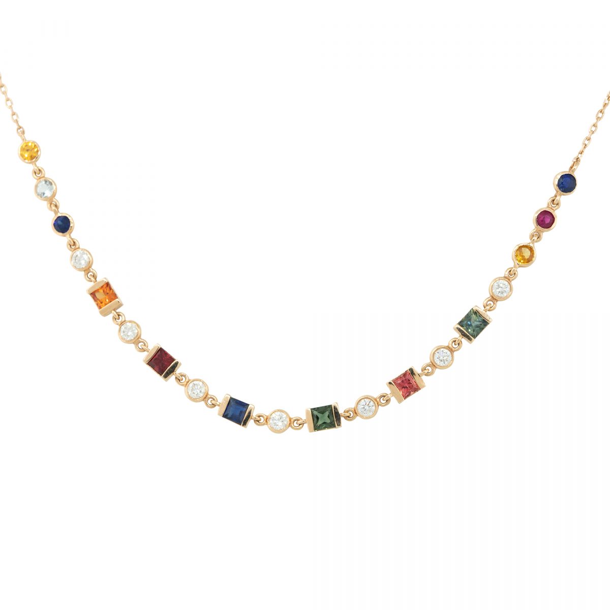 14k Rose Gold 0.36ctw Diamond and Multi-Colored Stone Station Necklace