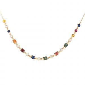 14k Rose Gold 0.36ctw Diamond and Multi-Colored Stone Station Necklace