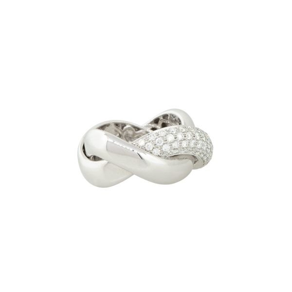 18k White Gold 1.04ctw Pave Diamond Crossover Wave Ring