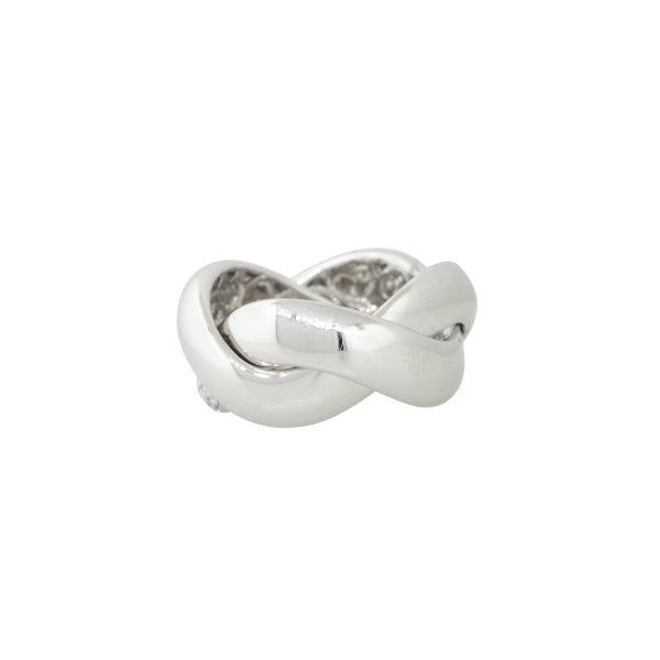 18k White Gold 1.04ctw Pave Diamond Crossover Wave Ring