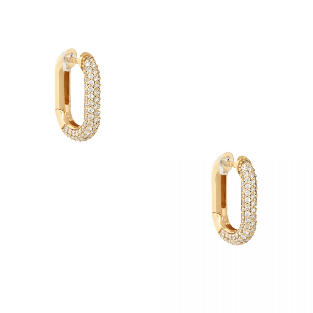 18k Yellow Gold 2.55ctw Diamond Tubular Rectangle Hoop Earrings