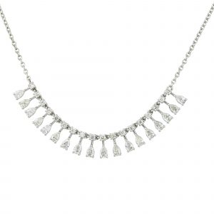 18k White Gold 1.46ctw Diamond Round and Pear Shape Drop Necklace