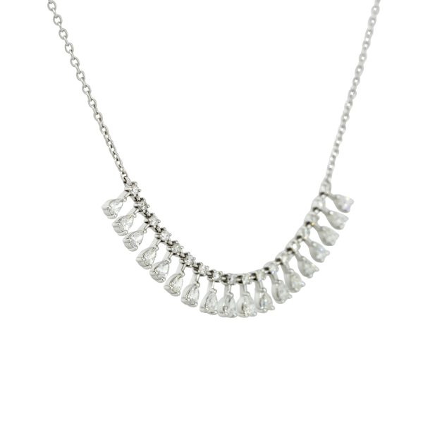 18k White Gold 1.46ctw Diamond Round and Pear Shape Drop Necklace
