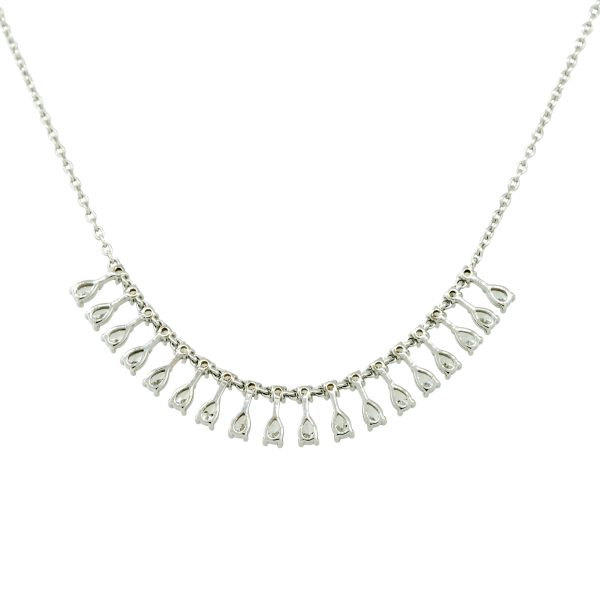 18k White Gold 1.46ctw Diamond Round and Pear Shape Drop Necklace
