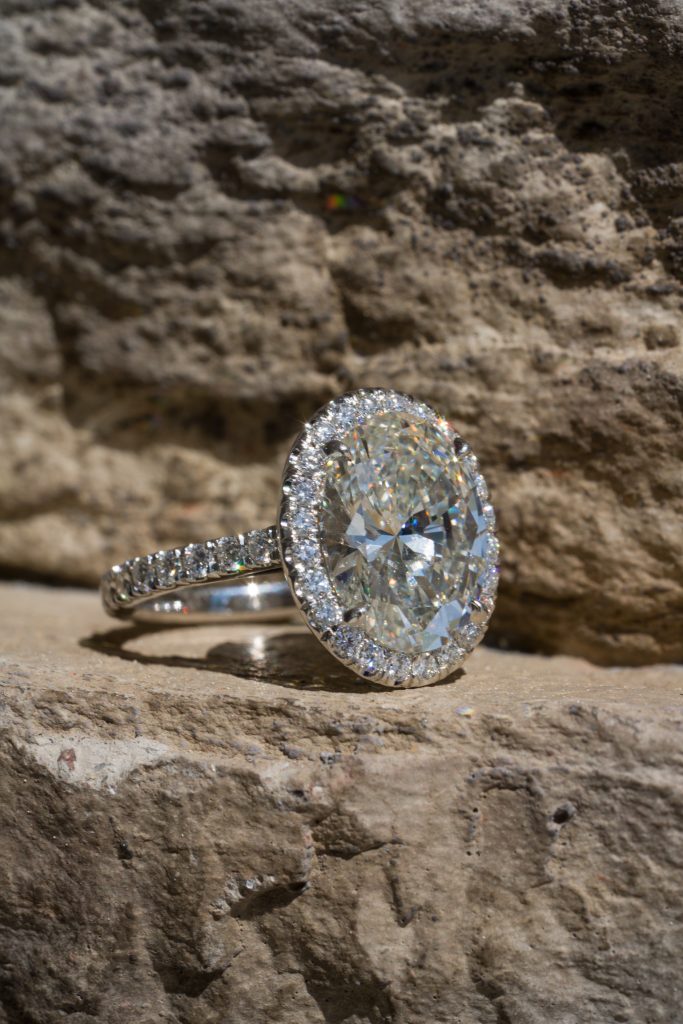 Carat D-VSS1 oval cut diamond pave set – the perfect engagement ring.