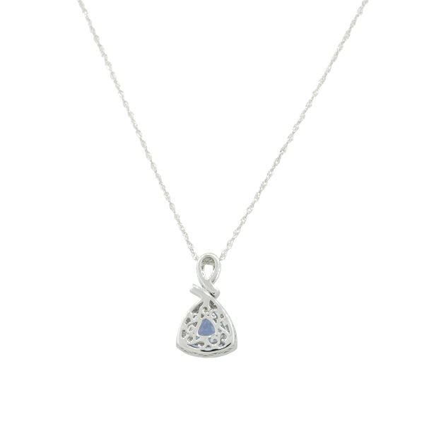 14k White Gold 1.11ctw Trillion Shaped Tanzanite Diamond Halo Necklace