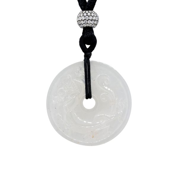 GIA Certified 18k White Gold Jadeite Jade Carved Hololith and Diamond Pendant