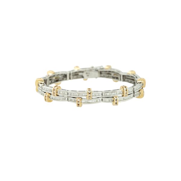 14k Two-Tone Gold 6.0ctw Baguette Cut Diamond Bar Bracelet