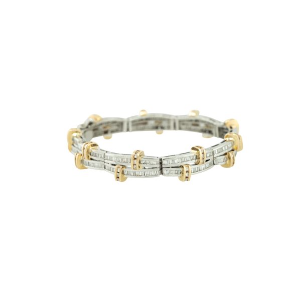 14k Two-Tone Gold 6.0ctw Baguette Cut Diamond Bar Bracelet