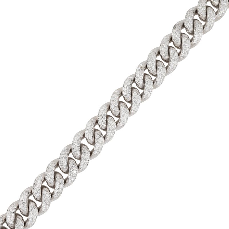 14k White Gold 6.0ctw Pave Diamond Cuban Link Bracelet