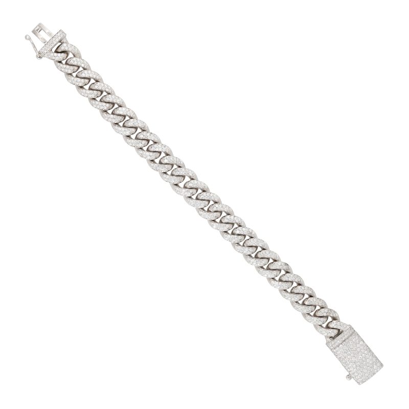 14k White Gold 6.0ctw Pave Diamond Cuban Link Bracelet