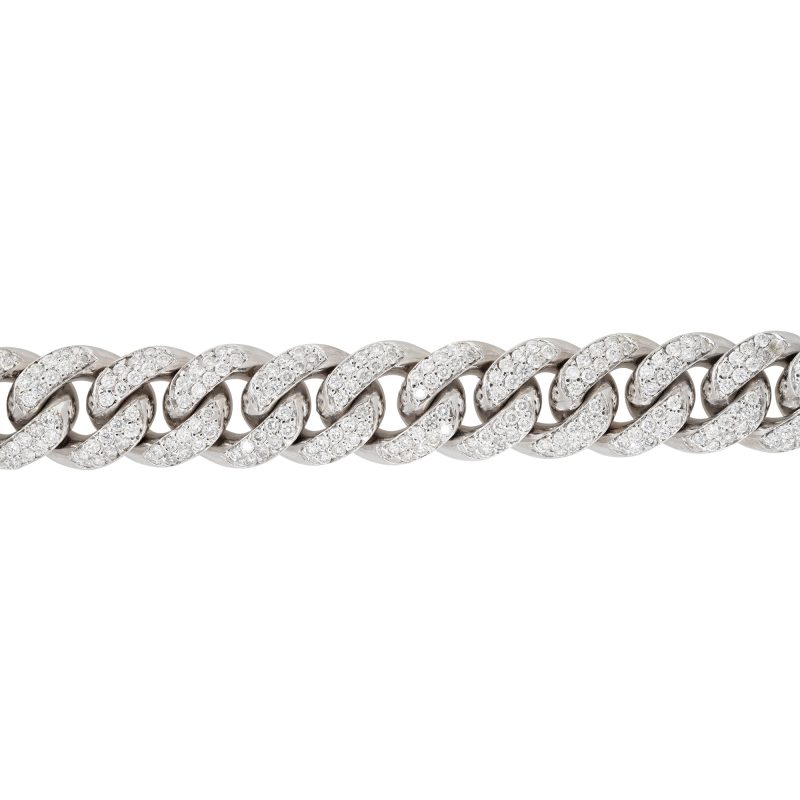 14k White Gold 6.0ctw Pave Diamond Cuban Link Bracelet