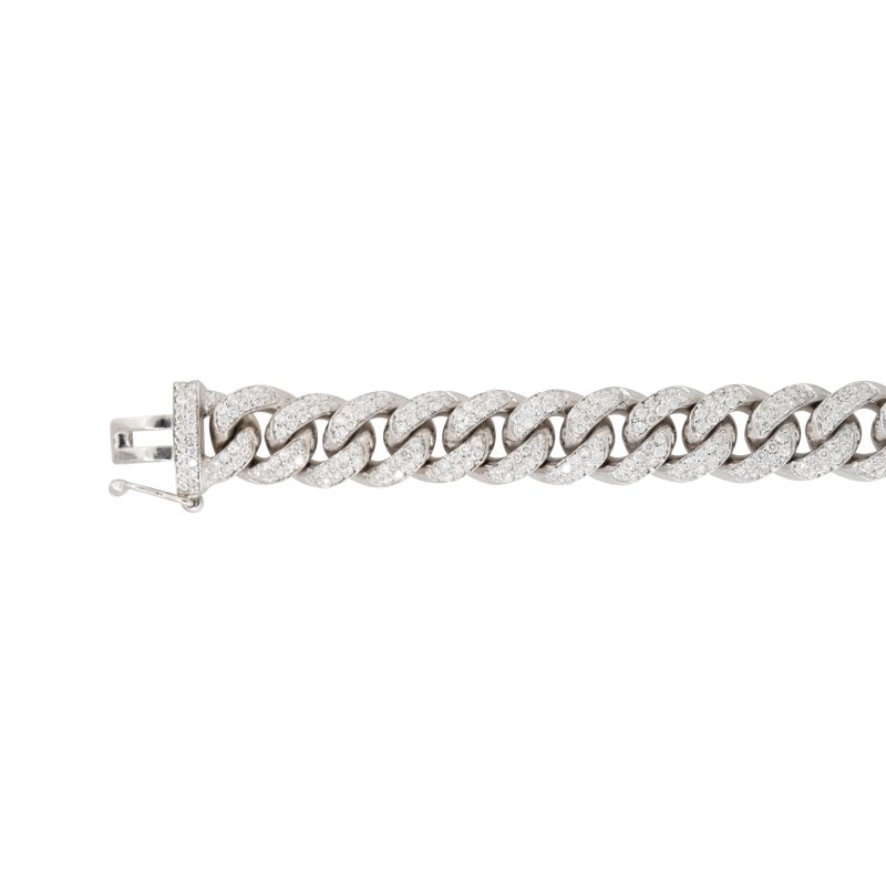 14k White Gold 6.0ctw Pave Diamond Cuban Link Bracelet