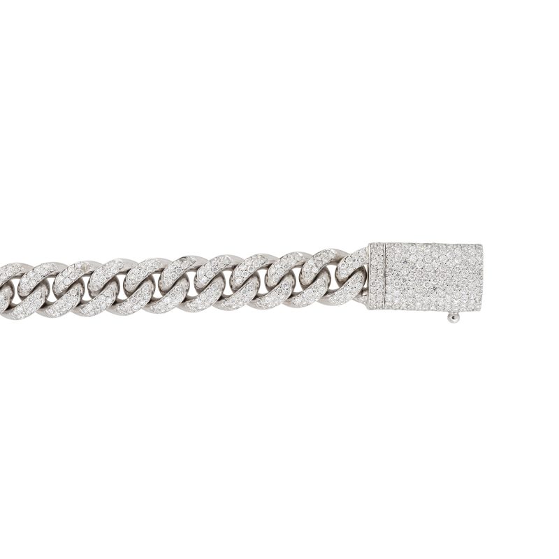 14k White Gold 6.0ctw Pave Diamond Cuban Link Bracelet