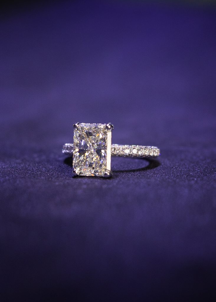 Square halo radiant cut engagement ring 