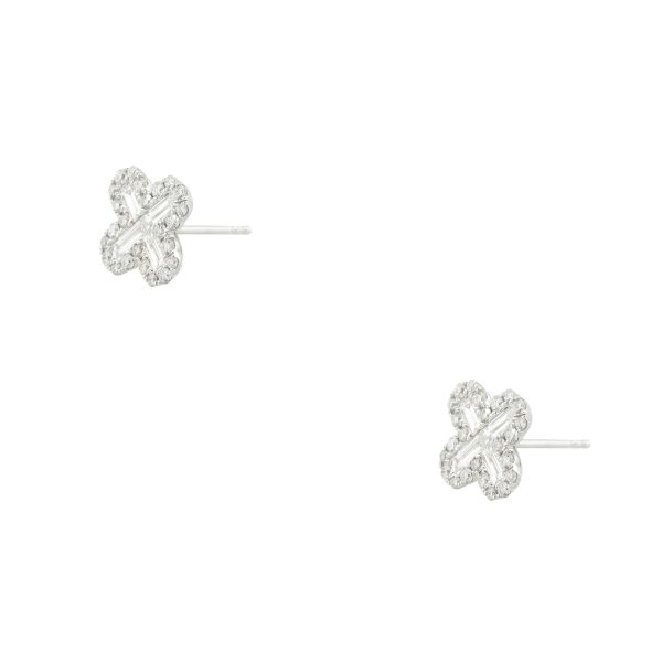 18k White Gold 1.16ctw Round Brilliant and Baguette Diamond Clover Earrings