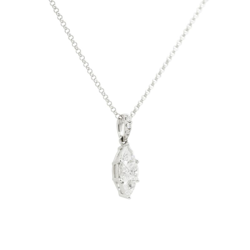 18k White Gold 0.71ctw Mosaic Marquise Cut Diamond Drop Necklace