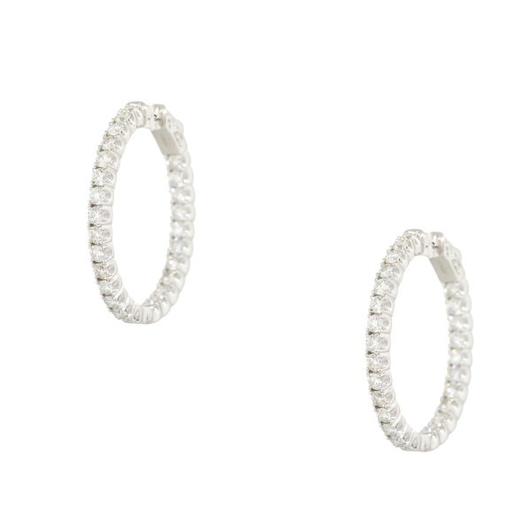 18k White Gold 5.60ctw Inside Out Large Diamond Hoop Earrings