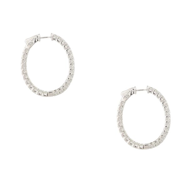 18k White Gold 5.60ctw Inside Out Large Diamond Hoop Earrings