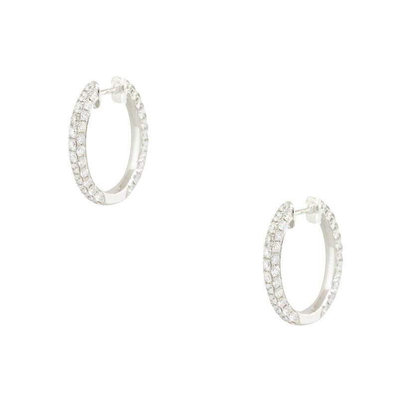 18k White Gold 3.79ctw Round Brilliant Diamond Hoop Earrings