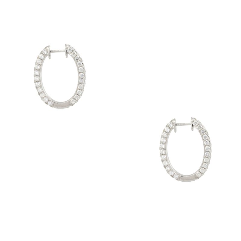 18k White Gold 3.79ctw Round Brilliant Diamond Hoop Earrings