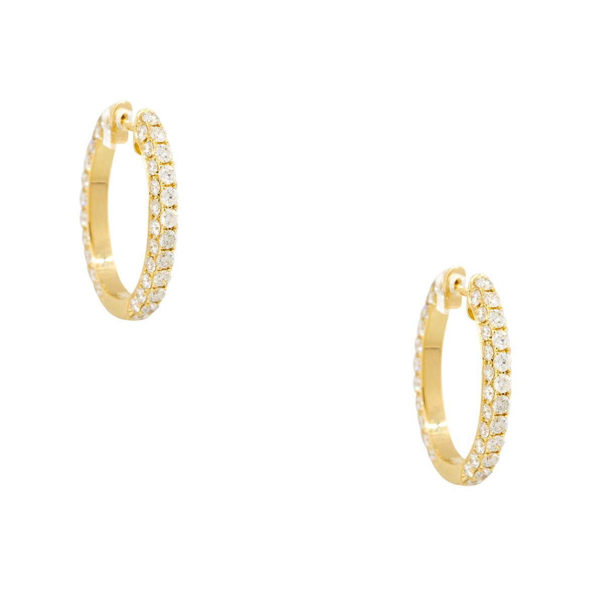 18k Yellow Gold 3.79ctw Round Brilliant Diamond Hoop Earrings