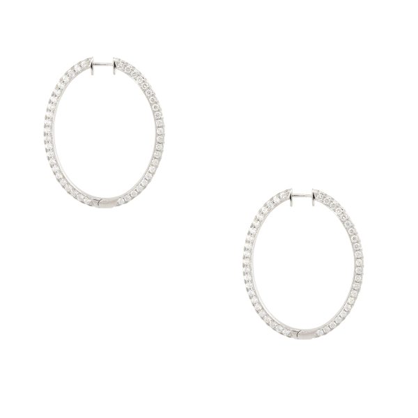 18k White Gold 8.29ctw Round Brilliant Diamond Large Hoop Earrings