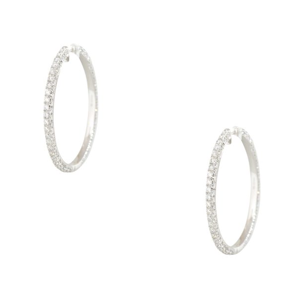 18k White Gold 8.29ctw Round Brilliant Diamond Large Hoop Earrings