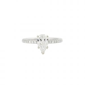 GIA Certified 18k White Gold 1.43ctw Pear Shaped Diamond Halo Engagement Ring