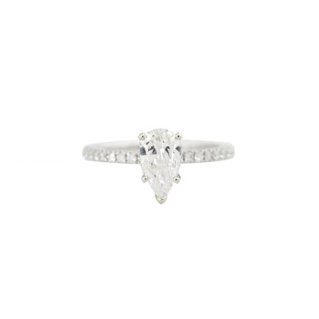 GIA Certified 18k White Gold 1.43ctw Pear Shaped Diamond Halo Engagement Ring