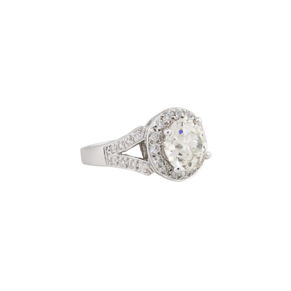 GIA Certified 18k White Gold 3.38ctw Round Brilliant Diamond Halo Engagement Ring