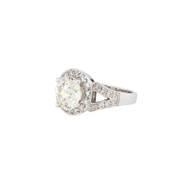 GIA Certified 18k White Gold 3.38ctw Round Brilliant Diamond Halo Engagement Ring