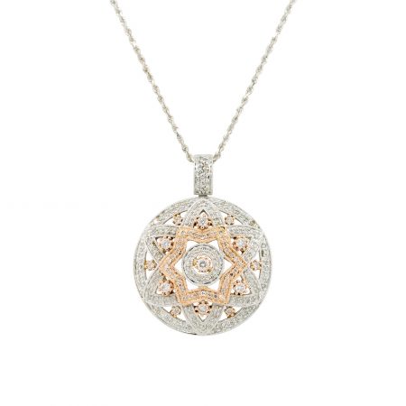 14k White and Rose Gold 1.25ctw Round Diamond Star Pendant on Chain