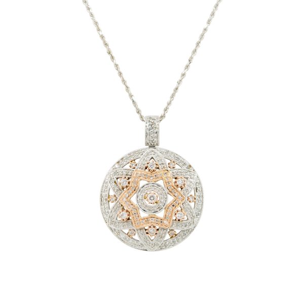 14k White and Rose Gold 1.25ctw Round Diamond Star Pendant on Chain