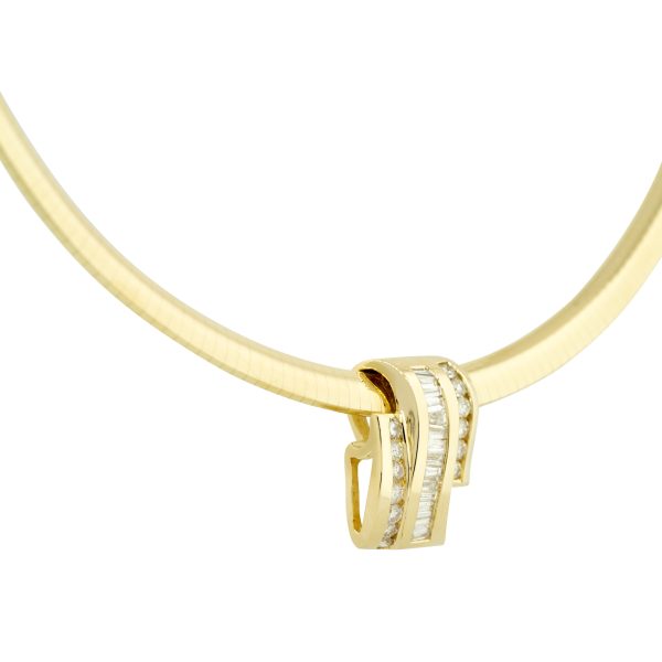 14k Yellow Gold 1.41ctw Sliding Baguette and Round Brilliant Diamond Pendant on Omega Necklace
