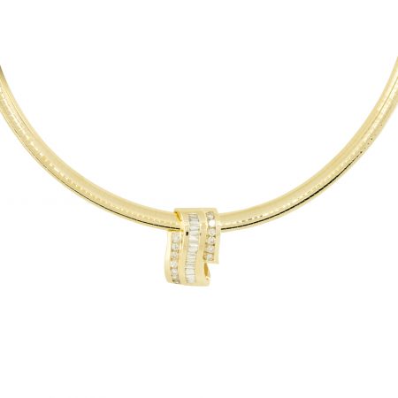 14k Yellow Gold 1.41ctw Sliding Baguette and Round Brilliant Diamond Pendant on Omega Necklace