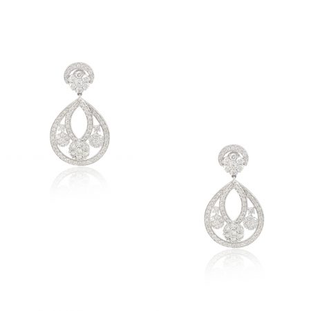 14k White Gold 3.60ctw Diamond Drop Pear Shaped Flower Earrings