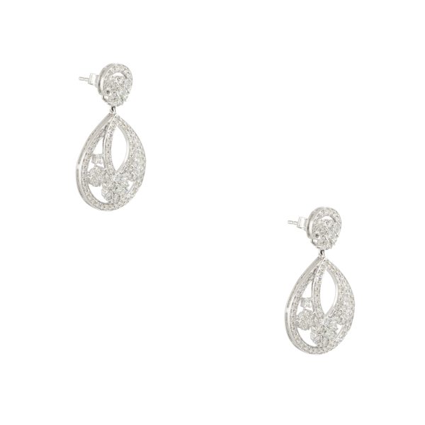 14k White Gold 3.60ctw Diamond Drop Pear Shaped Flower Earrings