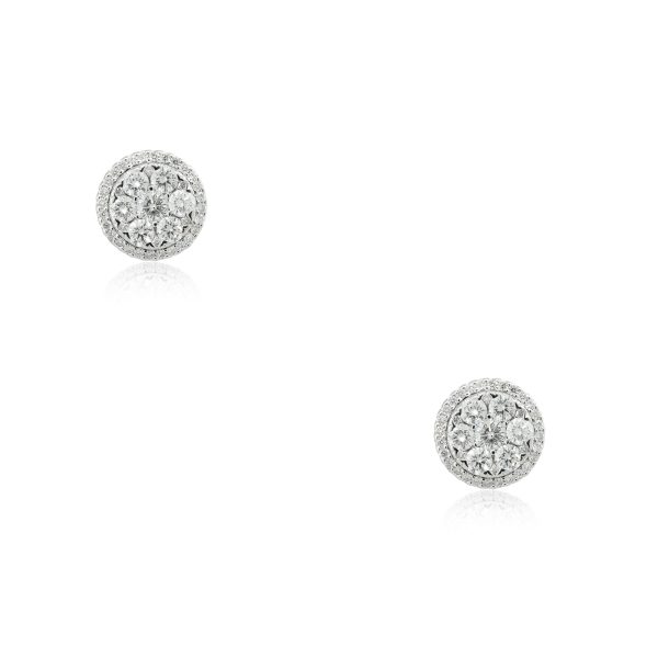 14k White Gold 2.33ctw Round Brilliant Diamond Cluster Stud Earrings