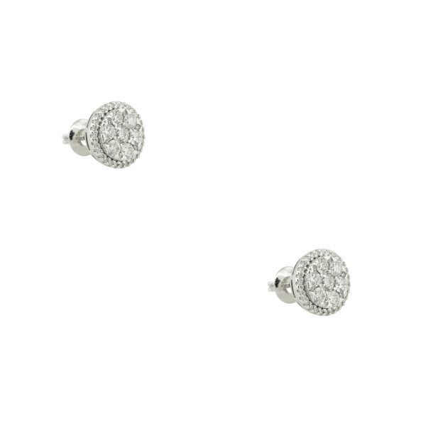 14k White Gold 2.33ctw Round Brilliant Diamond Cluster Stud Earrings